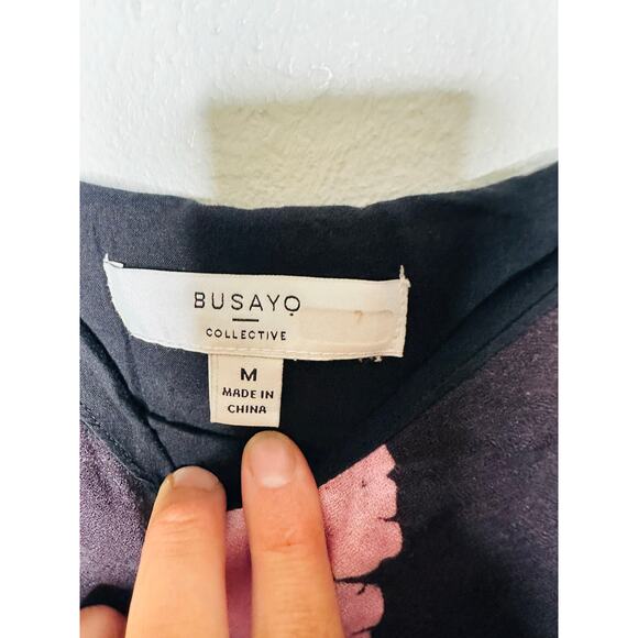 Busayo Collective Black Purple Tie-Dye V-Neck Side Slit Slip Dress Size Medium - Picture 7 of 10